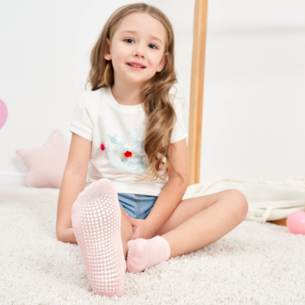 Zaples Baby Girls Non Slip Grip Ankle Socks with Non Skid Soles for Infants Toddlers Kids, 12 Pairs, Pink Princess, 12-36 Months