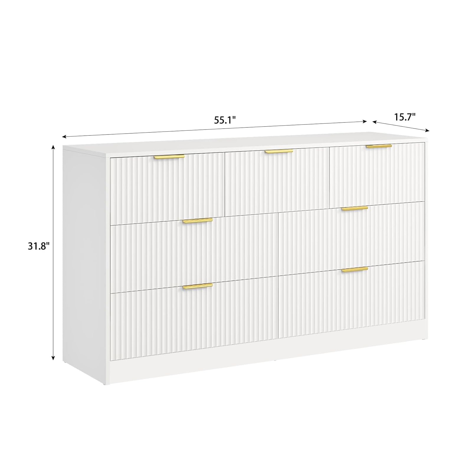 Sscaktu 7 Drawer Fluted Dresser with Deep Drawers for Bedroom, White丨55 Wide Mid Century Dresser, Modern Chest of Drawers, Wood TV Stand Storage Organizer for Closet, Living Room, Hallway