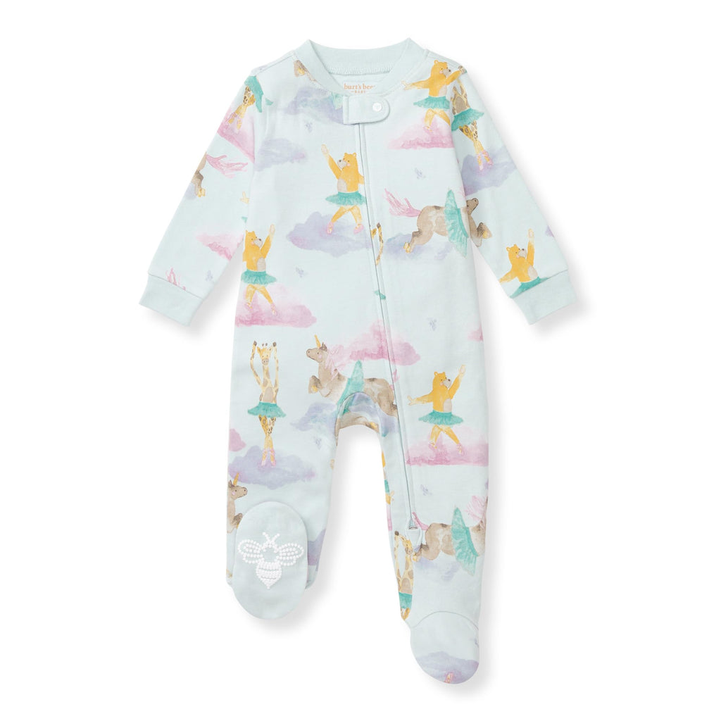 Burt's Bees Baby Girls' Organic Cotton Sleep and Play Footed Pajamas, One-piece Zip Front Romper, Baby Essentials