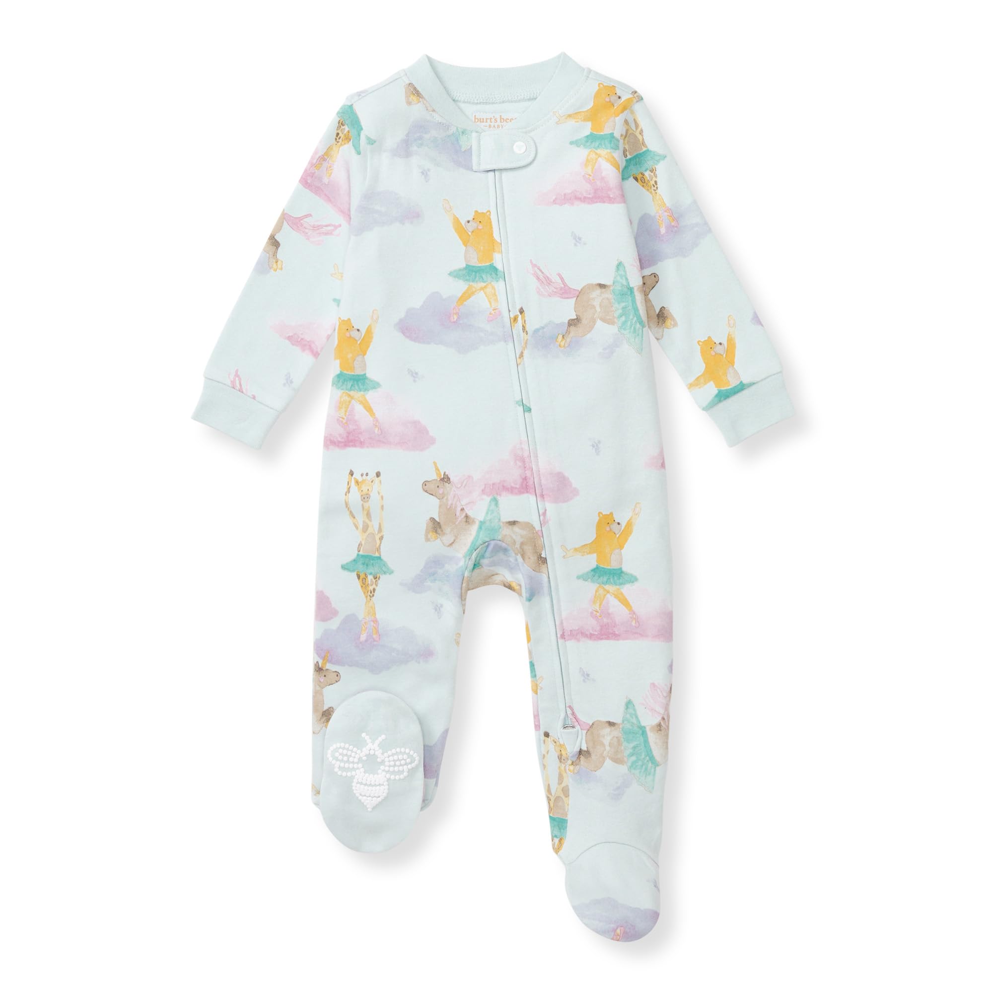 Burt's Bees Baby Girls' Organic Cotton Sleep and Play Footed Pajamas, One-piece Zip Front Romper, Baby Essentials