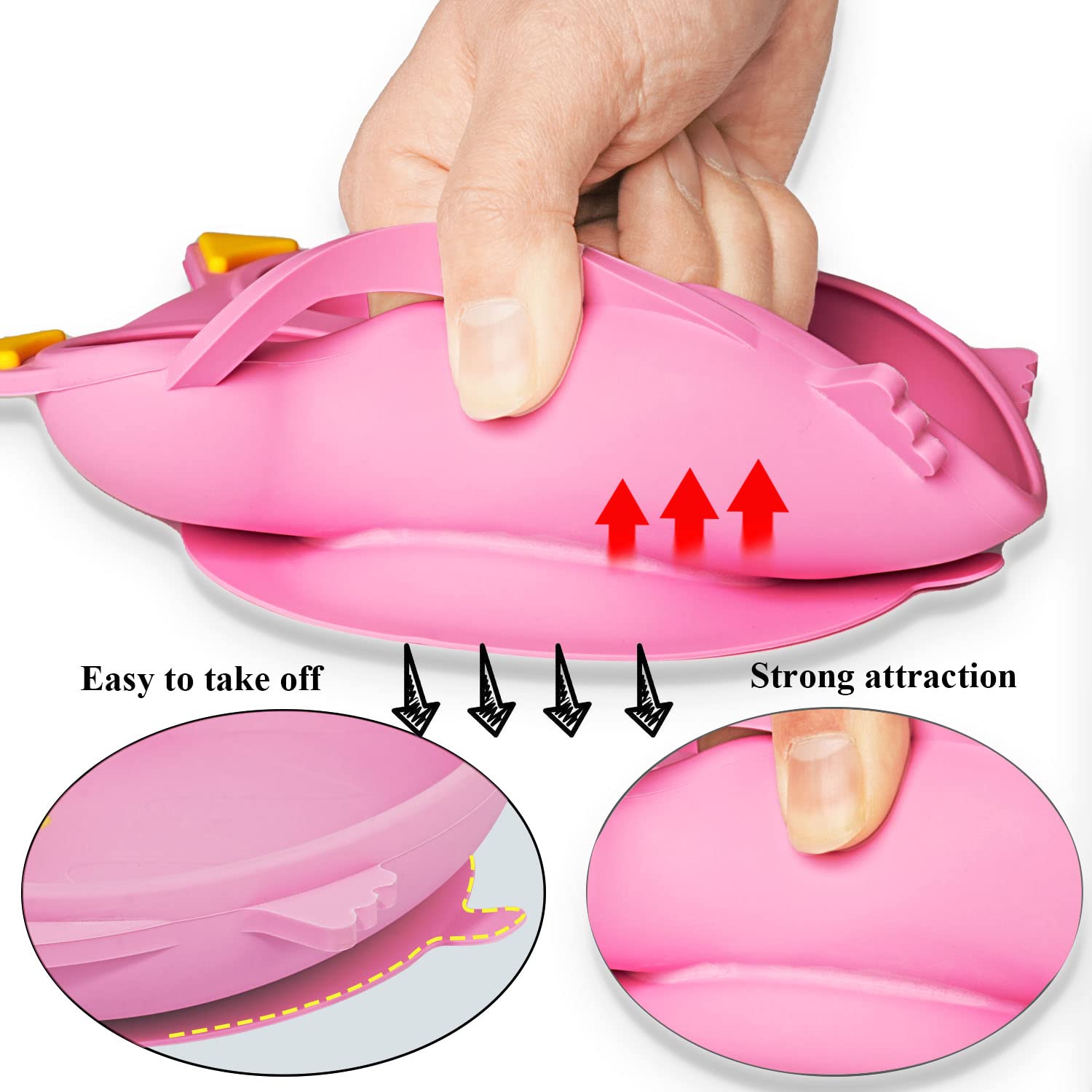 NICINGU Baby Toddler Silicone Suction Plate with Spoon&Fork And Adjustable Bib Set,Silicone Baby Feeding Utensils Set，Baby Toddler Led Weaning Supplies Set-Pink Owl Set