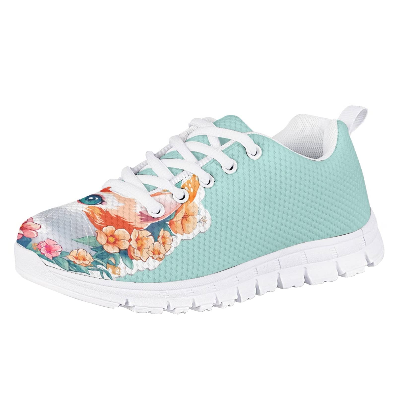 MARSVOVO Toddler Girl Slip On Sneakers Lightweight Breathable Athletic Slip On Girl Running Shoes Comfortable Classic Lace-up Resistant Tennis Sport Shoes Cute Cat Flower Design Size 5 US
