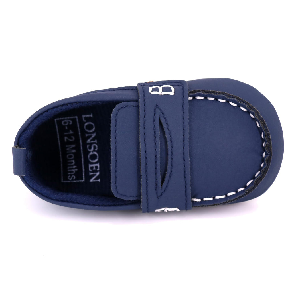 LONSOEN Baby Boys Girls Loafers Formal Dress Shoes,231 Navy Blue 12-18M