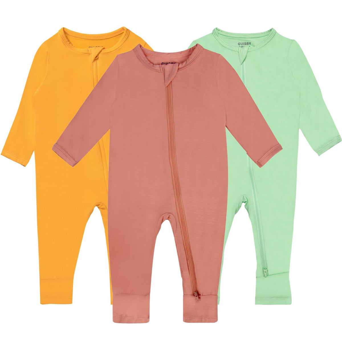 GUISBY Baby Rayon 2-Way Zip Footless Pajamas, 3-Pack, 12-18M