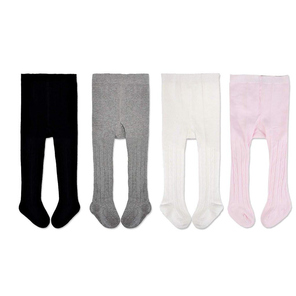 EPEIUS Infant Girl Tights Baby Girl Boy Seamless Cable Knit Leggings Solid Cotton Stockings Footed Pants Pantyhose for 6-12 Months 4 Pairs Pack,Black/White/Light Grey/Baby Pink