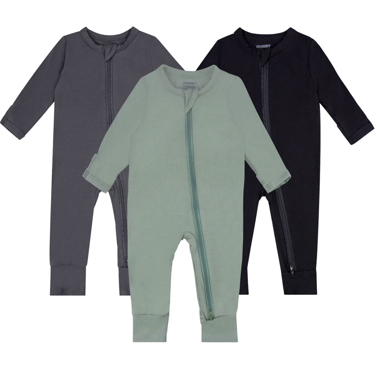GUISBY Baby Rayon 2-Way Zip Footless Pajamas, 3-Pack, 12-18M
