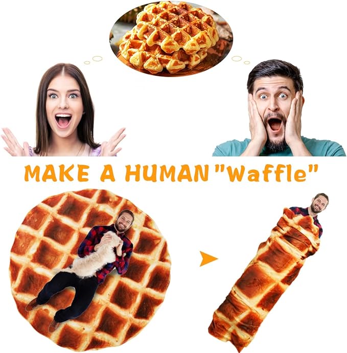 Lhedon Waffle Blanket Adult Size, 71 inch Food Blanket, Birthday Gifts for Women Men, Funny Gifts Round Flannel Blankets for Bed Couch Office Travel