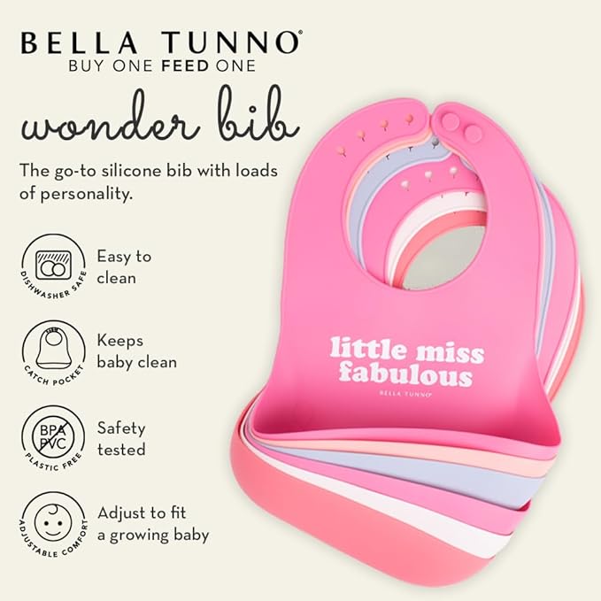 Bella Tunno Baby Bib for Eating, Set of 2 Waterproof Silicone Bibs with Large Food Catcher, Adjustable Fit for Babies 4-12 months & Toddlers 1-3 Years, Boys & Girls, Got Snacks & My Belly