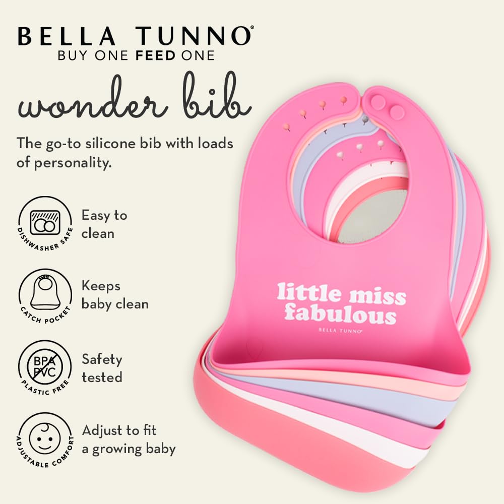 Baby Bib for Eating by Bella Tunno, Waterproof Silicone Bib with Large Food Catcher, Adjustable Fit for Babies 4-12 months & Toddlers 1-3 Years, Boys & Girls, Party Animal