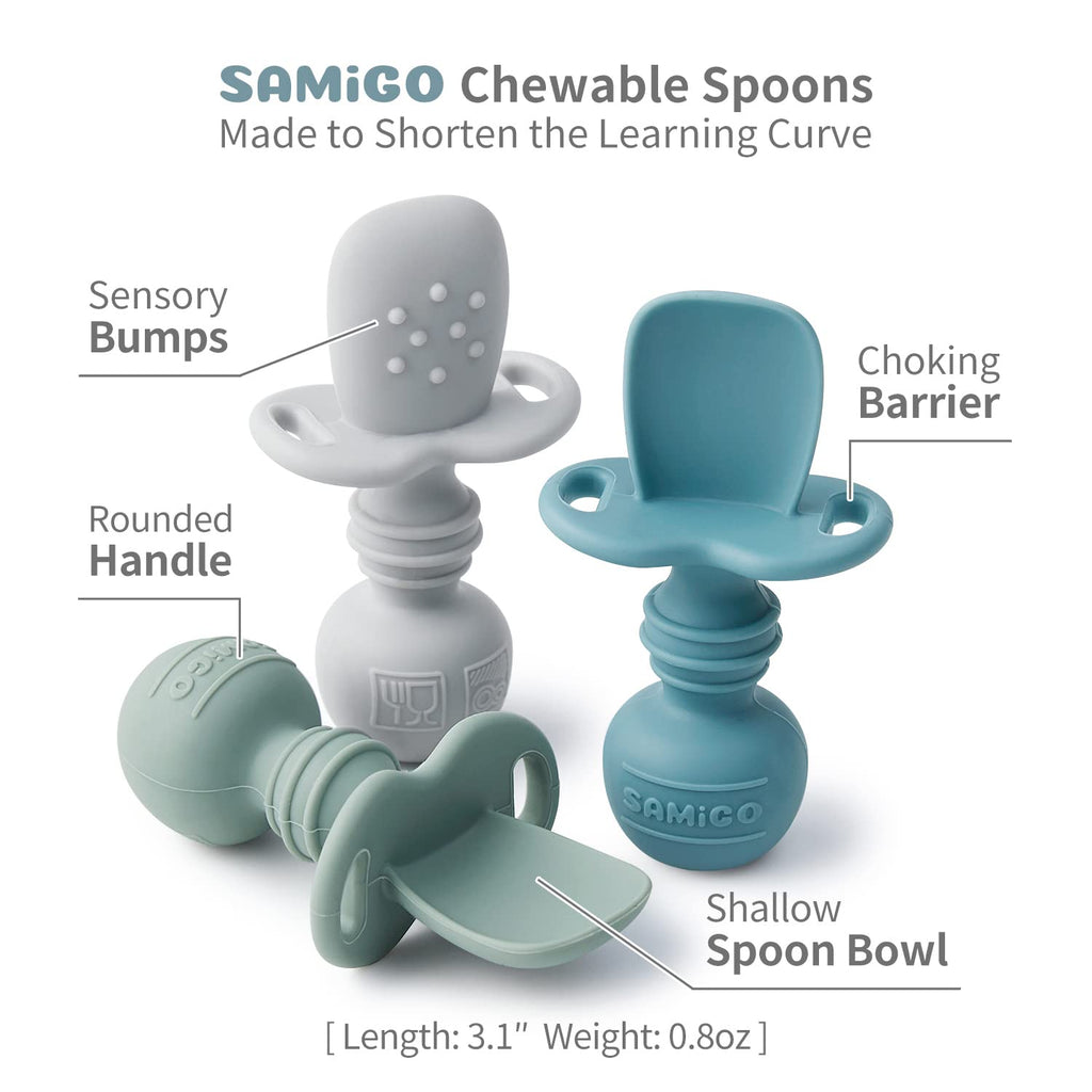 SAMiGO Silicone Baby Open Cup and Self Feeding Spoons Set, 6+ Months, 3 Pcs