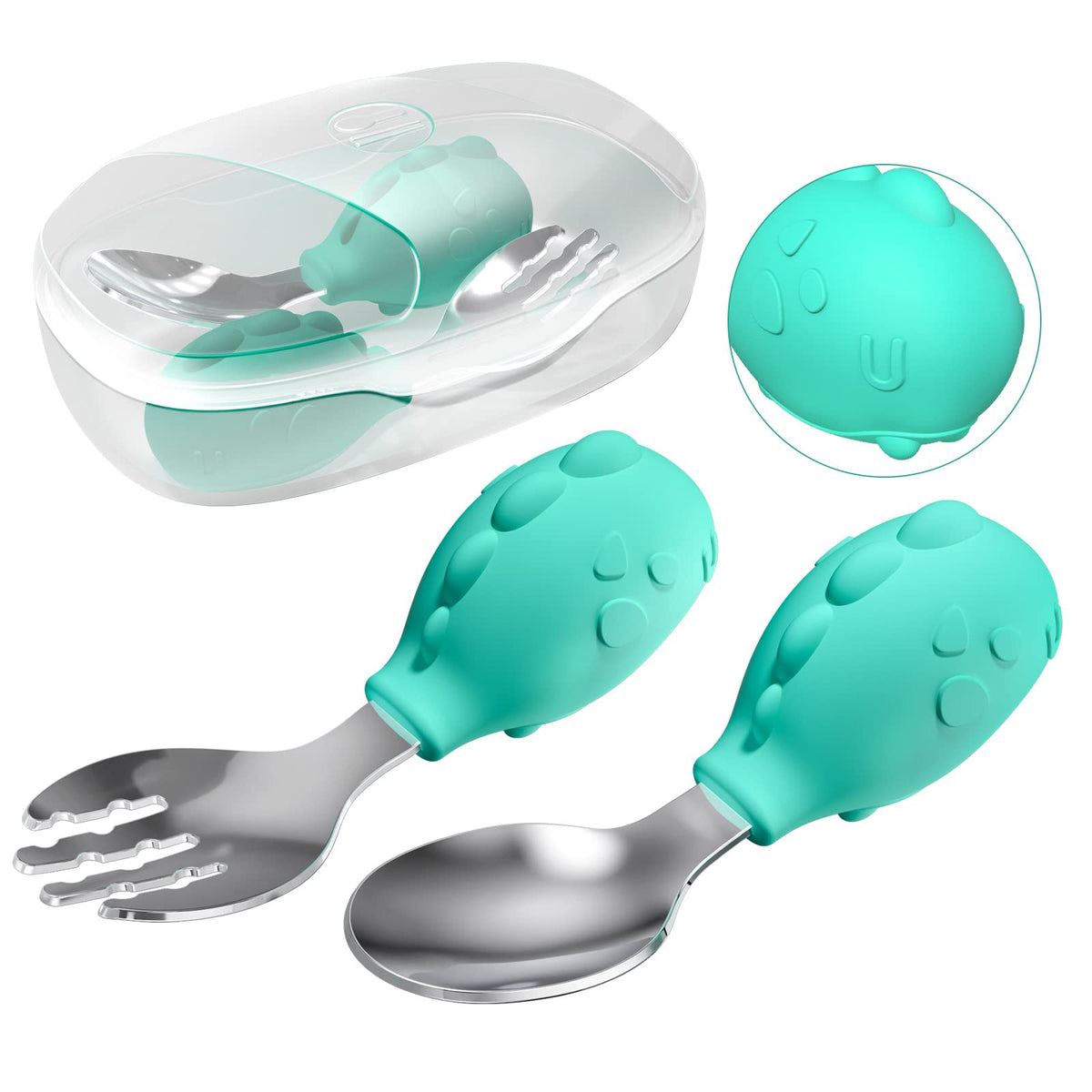Deejoy Baby Spoons and Forks, Stainless Steel Spoon withTravel Case-Green