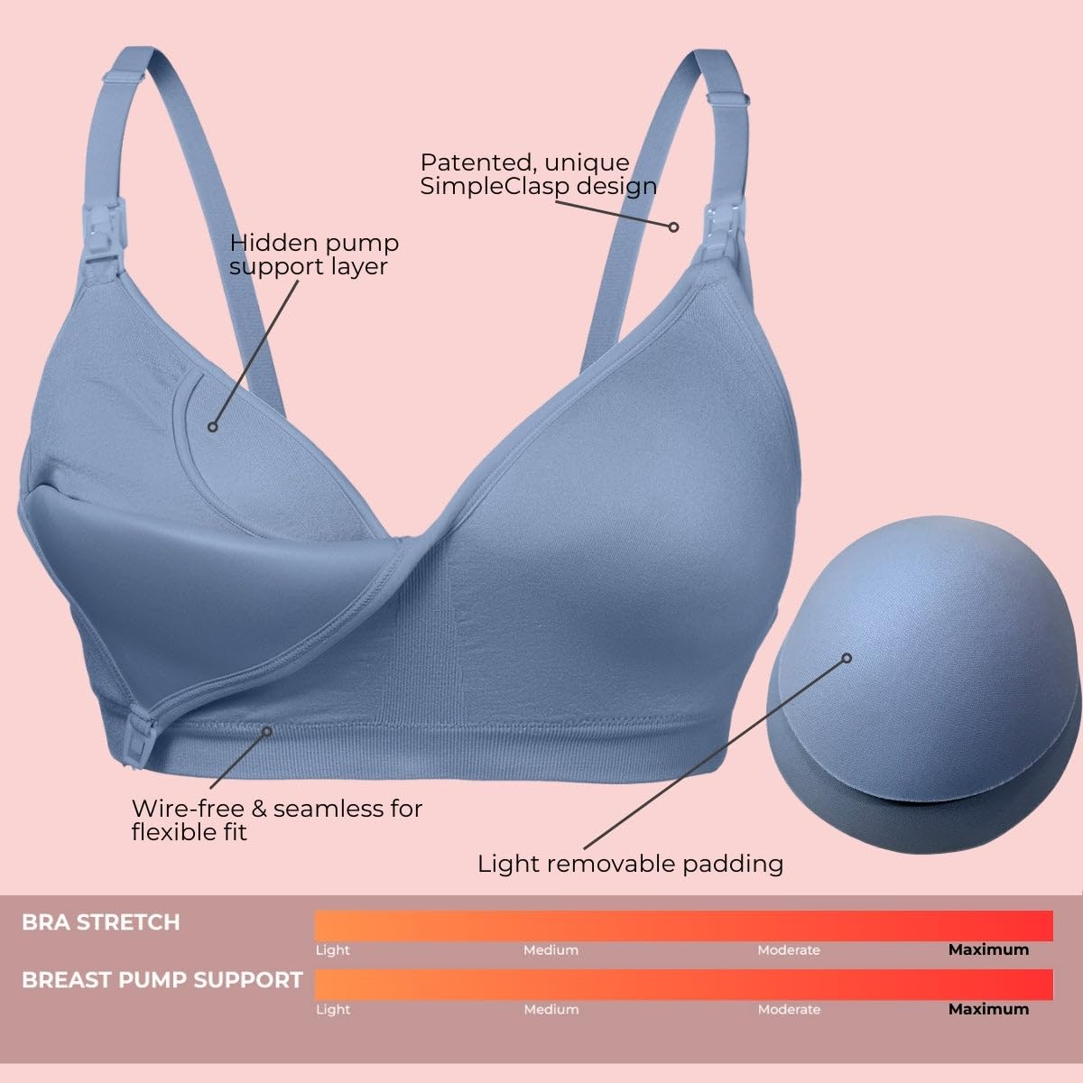Simple Wishes Pumping Bra Hands Free, Nursing Bra for Breastfeeding