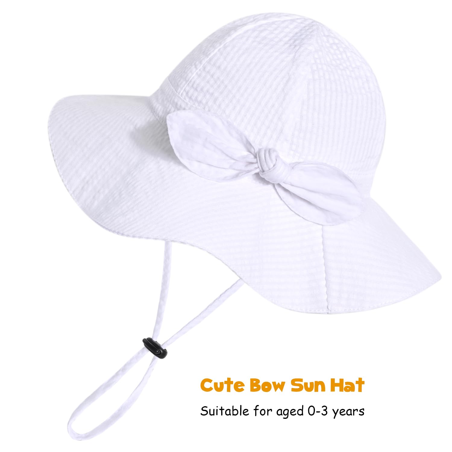 Baby Girl Sun Hat with UPF 50+ Outdoor Adjustable Beach Hat with Wide Brim Bucket Hats (12-24 Months, White-Stripe 1pcs)