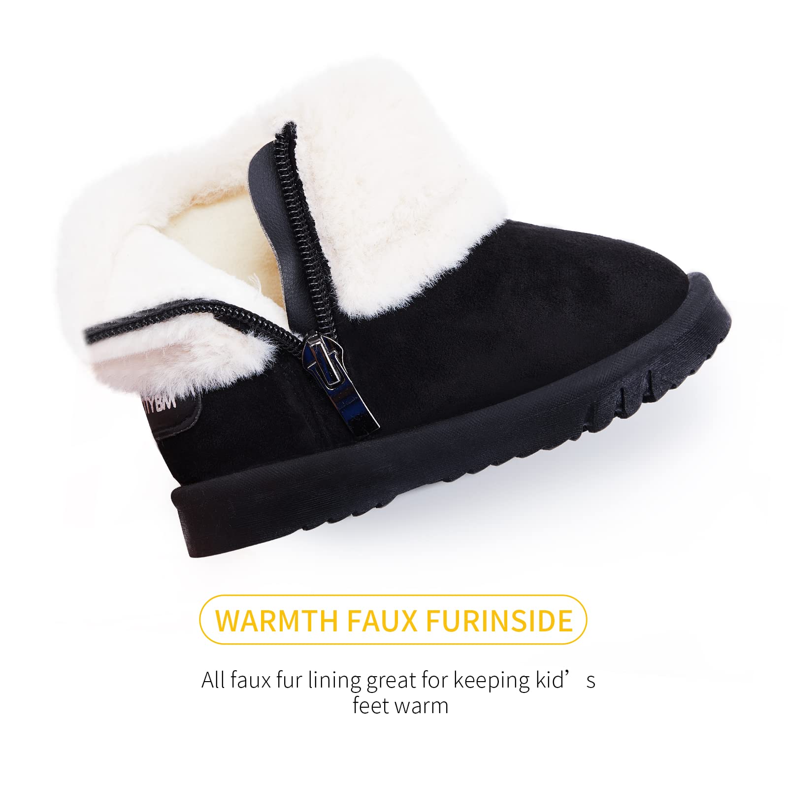 BMCiTYBM Baby Snow Winter Boots Girls Boys Cold Weather Faux Fur Shoes 6 12 18 24 Months Black Size 6-12 Months Infant