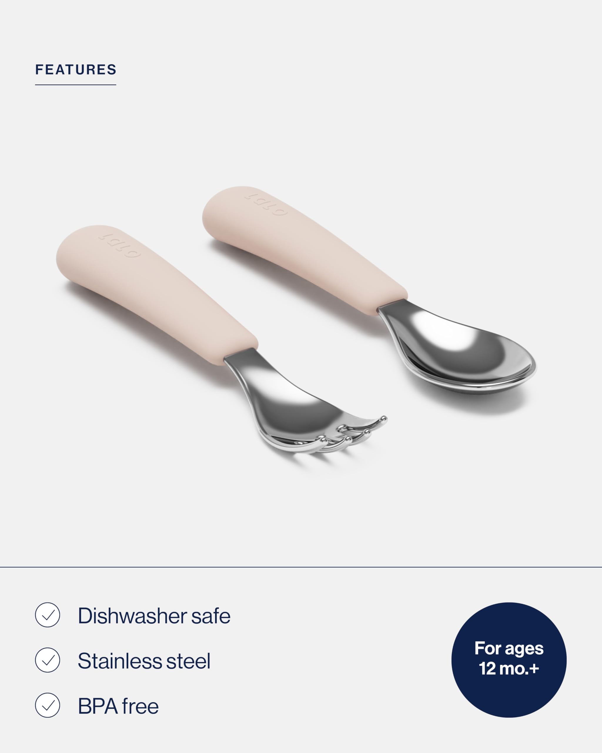 Lalo Utensils - Toddler Fork and Spoon Set - Stainless Steel and Silicone Ergonomic Toddler Utensils - Children Safe Flatware Set - 2 Pieces - Grapefruit