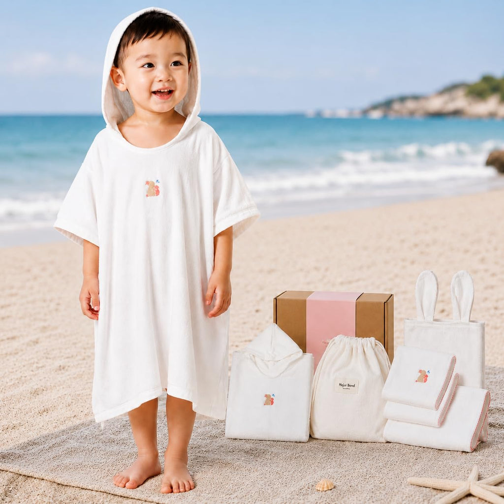Hojour Bond Toddler Hooded Towel Set, Poncho Beach Towel for Kids 1-3Y