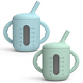 Seposeve 2 Pack Silicone Sippy Cups, Leak-Proof Baby Straw Cup for 6-12 Months, Spill Proof Toddler Cup with Straw 1-3 Years, with Capacity Marking, Non-slip Handle, Flow Control, 6 oz, Green Blue