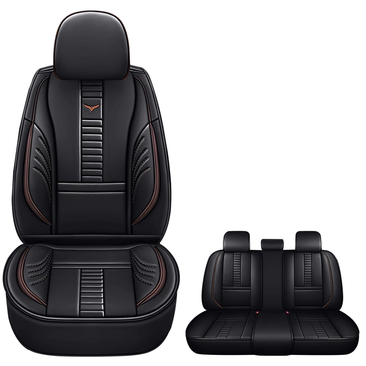 Pengchen Luxury 2 Seats Car Seat Covers Protectors for Suzuki 1999-2025 95% Models, Back Storage Bag Design & Headrest Pillow & Lumbar Support Black & Black Line