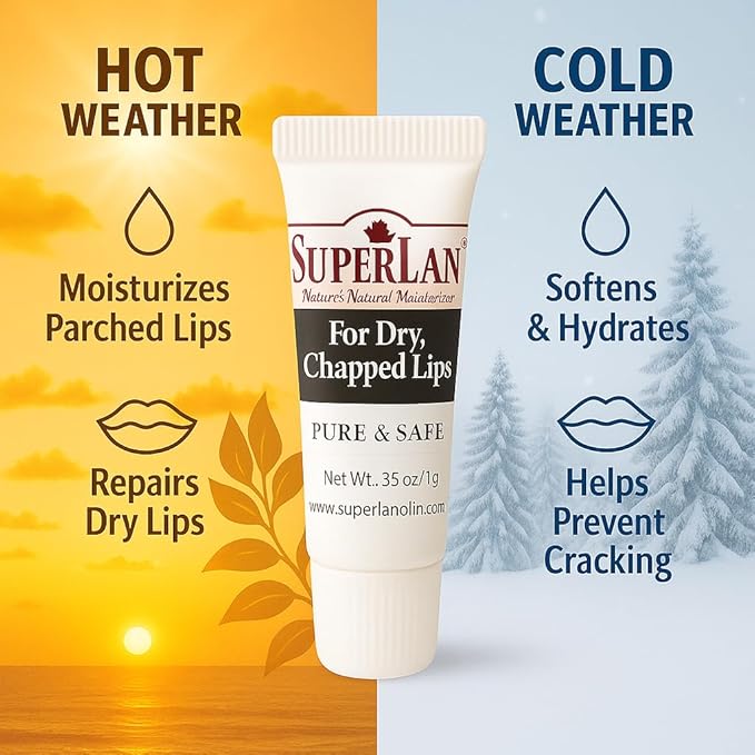 Lanolin Lip Balm 3 pack - Organic Lip Repair for Hot/Dry Weather - Natural nipple cream - Moisturizer for cracked lips - Hydrating lip care - Ultra pure jojoba oil - Chapstick Men & Women (1.05 oz)