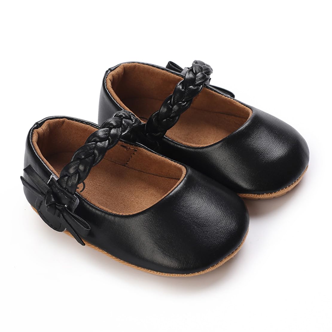 COSANKIM Baby Girls Mary Jane Flats Shoes Anti-Slip Rubber Sole Infant Toddler Princess Wedding Dress Shoes（3-6 Months Infant,06 Black）