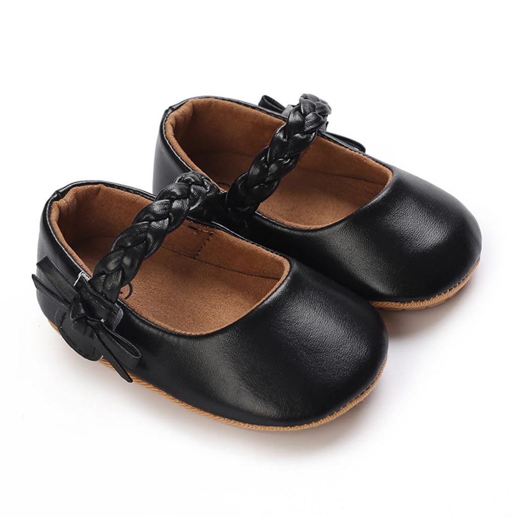 COSANKIM Baby Girls Mary Jane Flats Shoes Anti-Slip Rubber Sole Infant Toddler Princess Wedding Dress Shoes（3-6 Months Infant,06 Black）