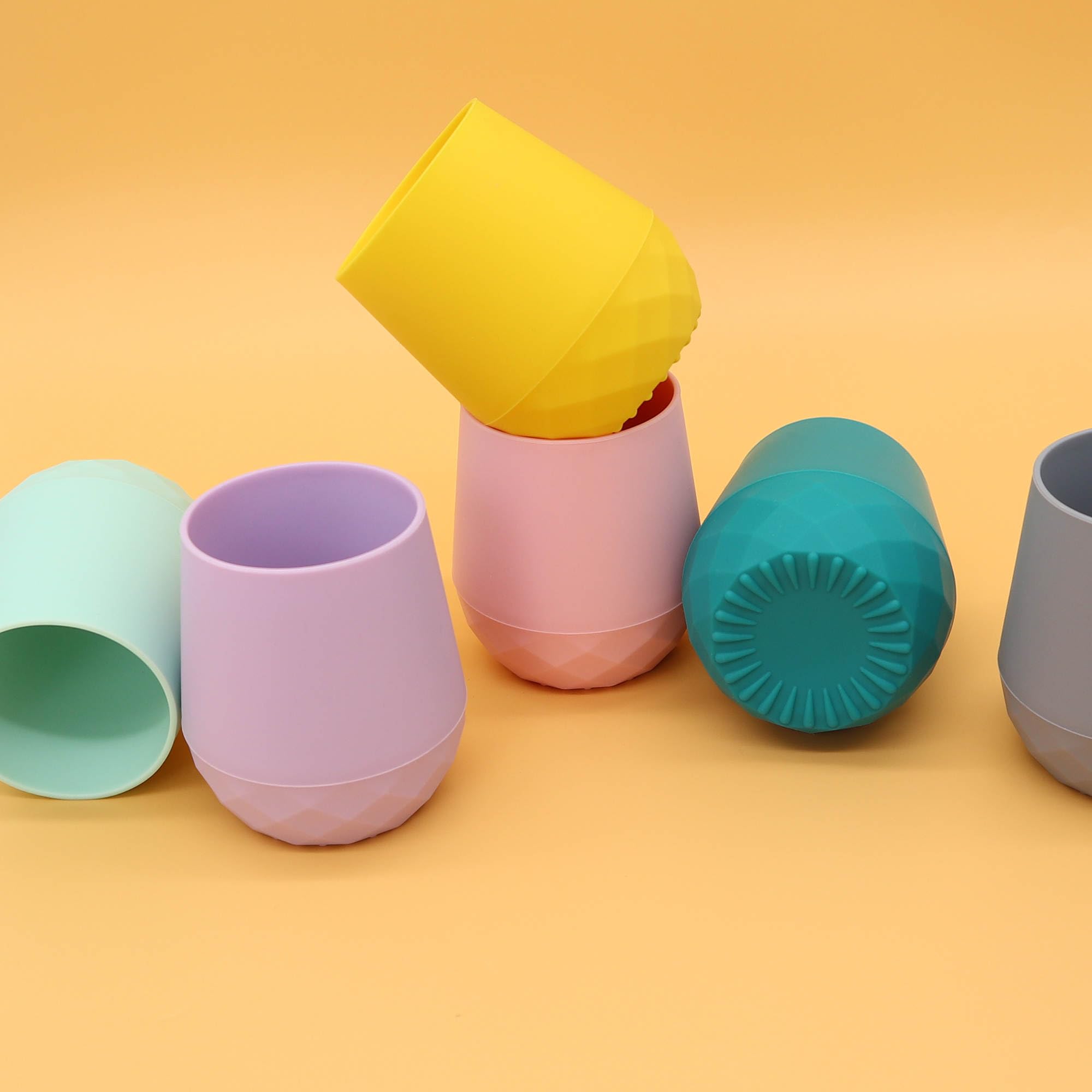 teensy peepsy Silicone Training Cups for Babies 4 Months+ | 2 pack Tiny Transition Cup for Baby Boy Gift, Baby Water Cup for 6-12 Months, Toddler Open Cups 2oz, Baby Essentials for BLW (Aquamarine)