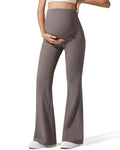 G4Free Pregnancy Leggings with Pockets Maternity Flare Pants Over The Belly Comfortable Bell Bottom Trousers(Taupe,L,Tall)
