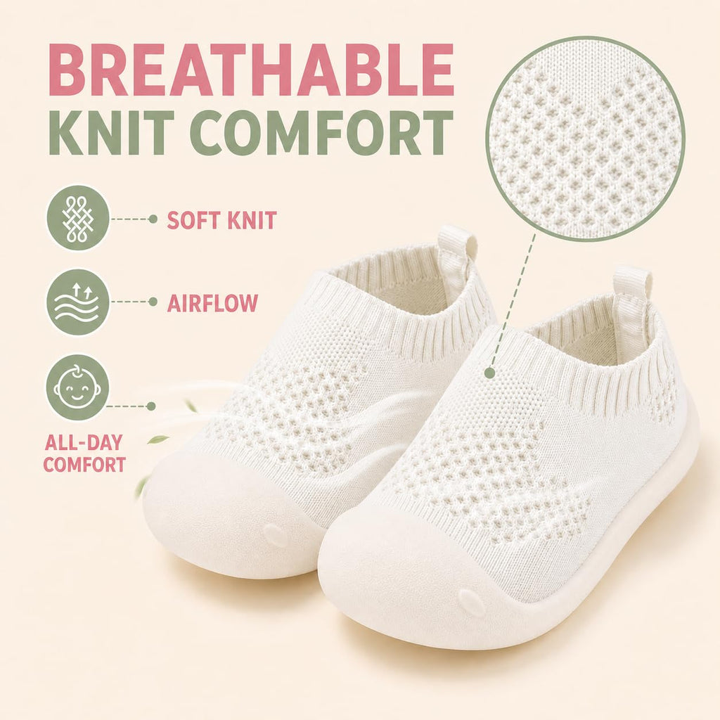 Charrost Baby Walking Shoes Wide Toe Box Knit Slip-On Sneakers for Toddlers
