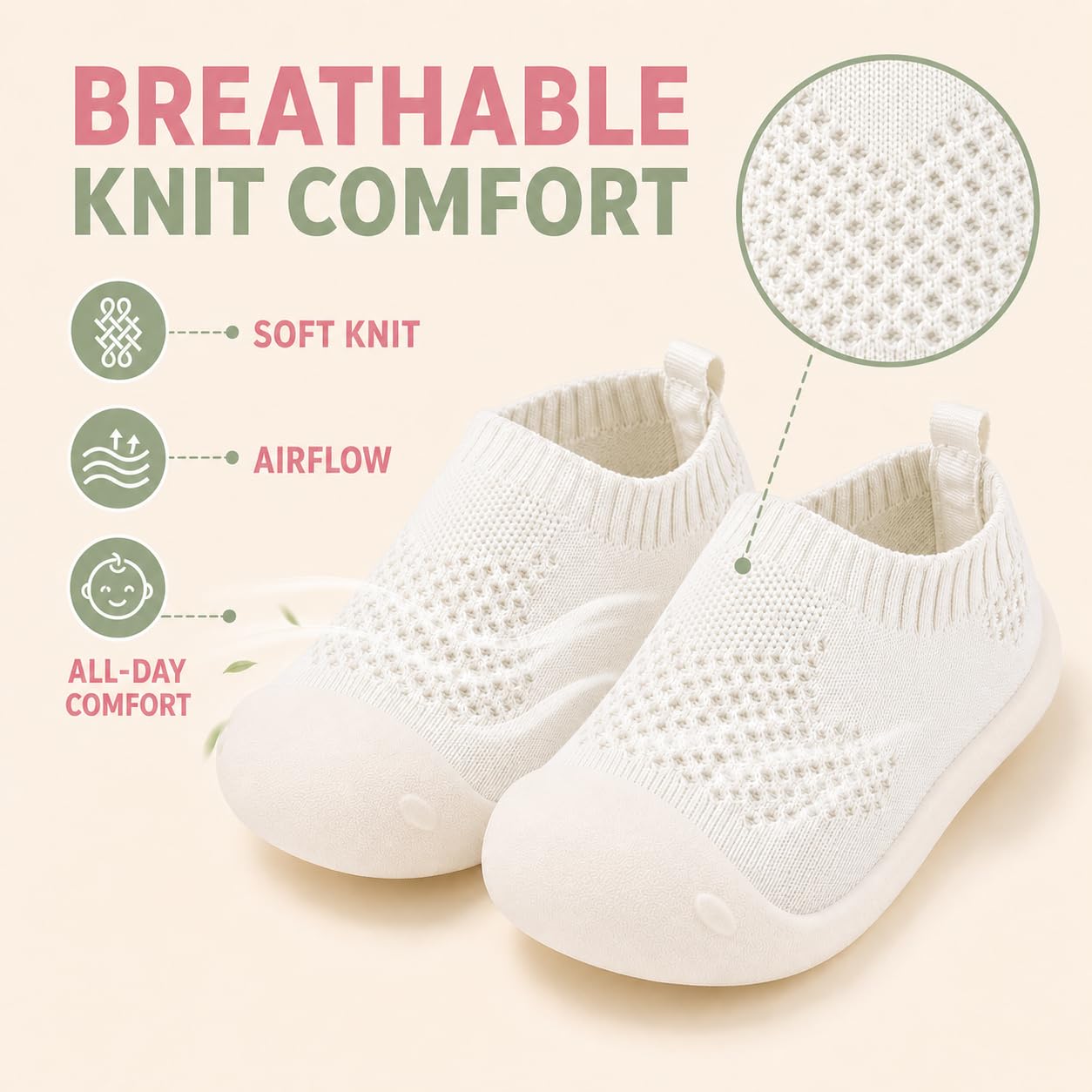Charrost Baby Walking Shoes Wide Toe Box Knit Slip-On Sneakers for Toddlers