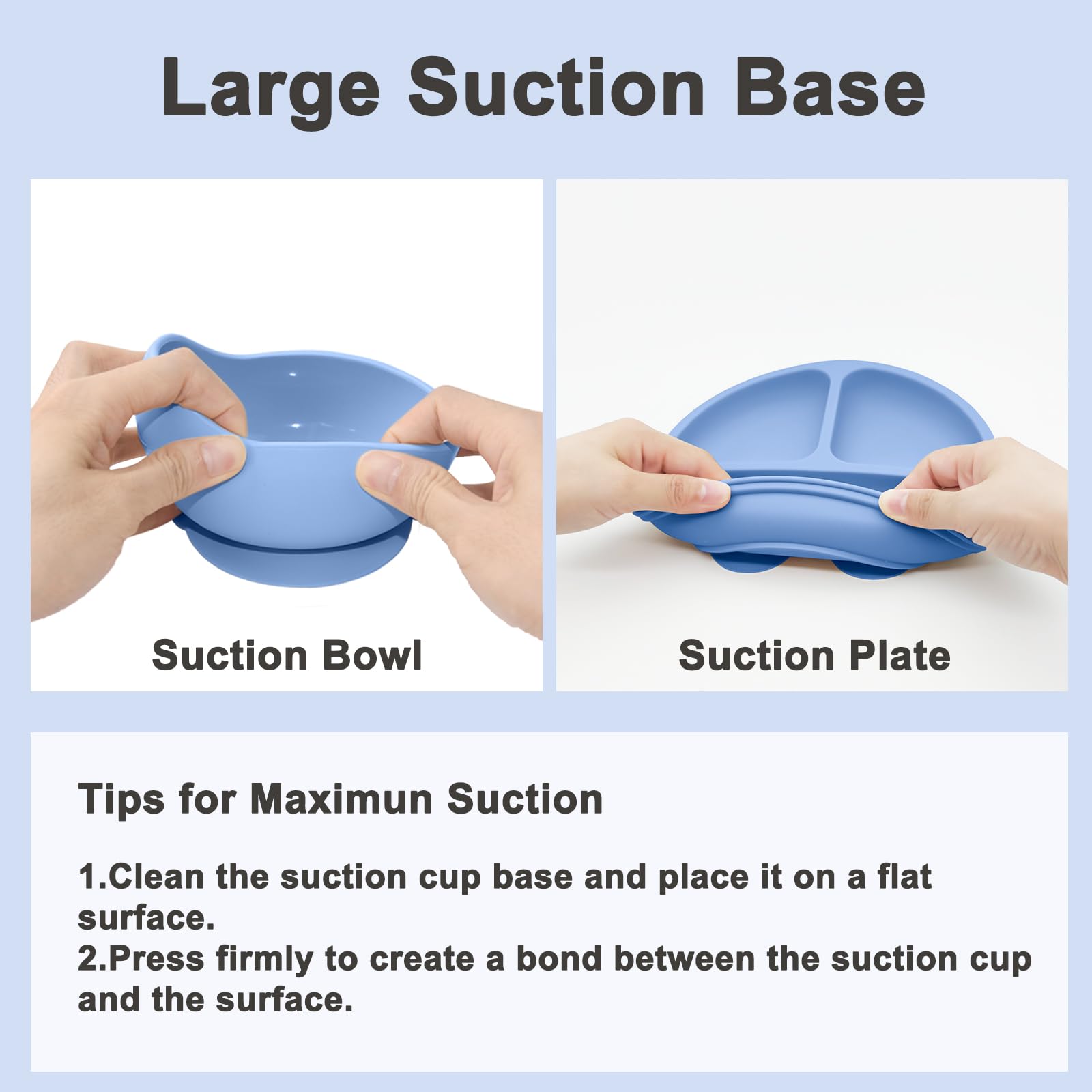 Munlinder Silicone Baby Feeding Set | Baby Led Weaning Supplies Includes Suction Bowls and Divided Plates, Adjustable Bib, Baby Utensils Spoons and Forks,Cup | Baby Feeding Essentials (Deep Blue)