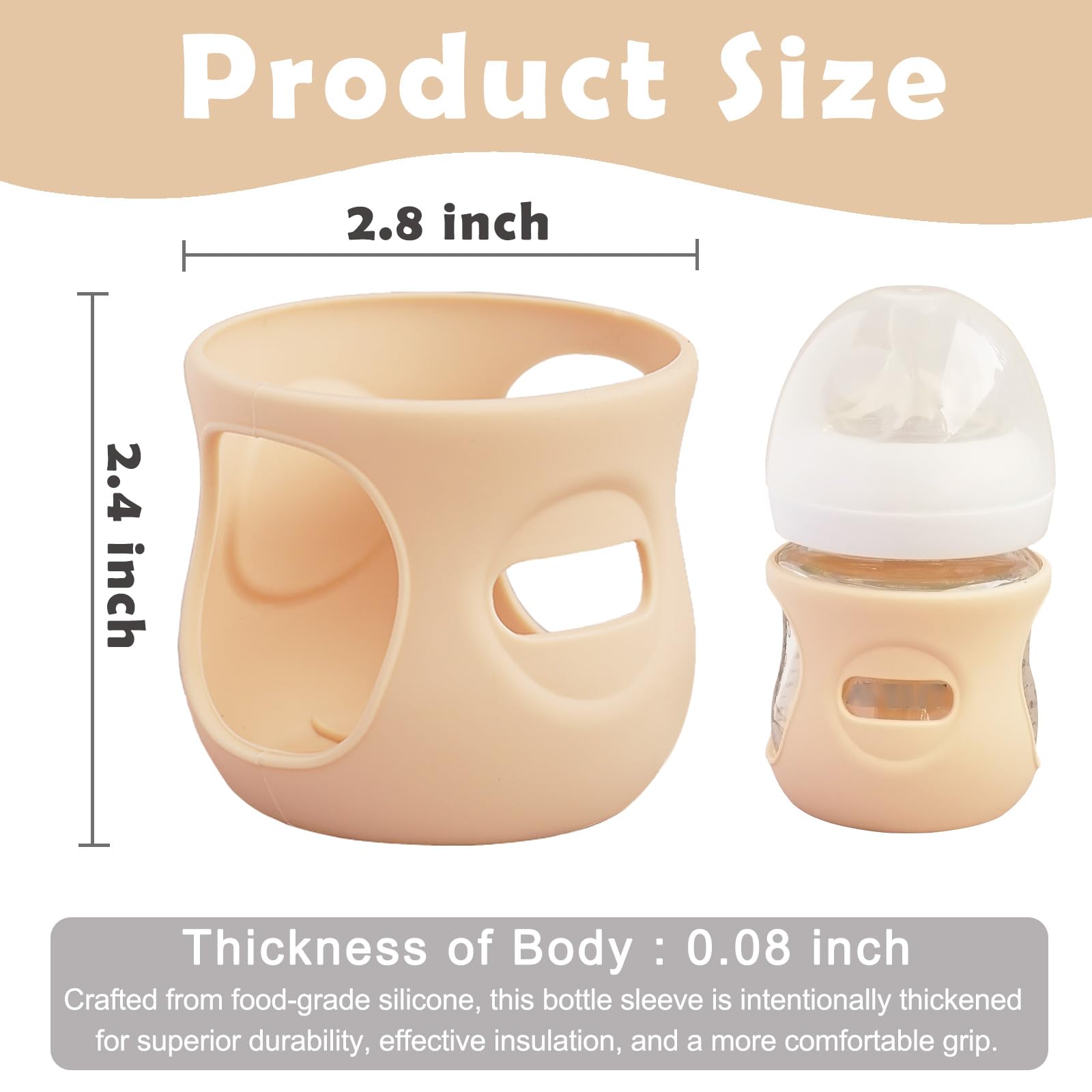 4 Pack Silicone Sleeves for Avent Natural Glass Baby Bottles, Anti Breakage Bottle Holder, Compatible with Philips Avent Glass Natural Baby Bottles (Apricot+Pink+Purple+Orange, 4 OZ)