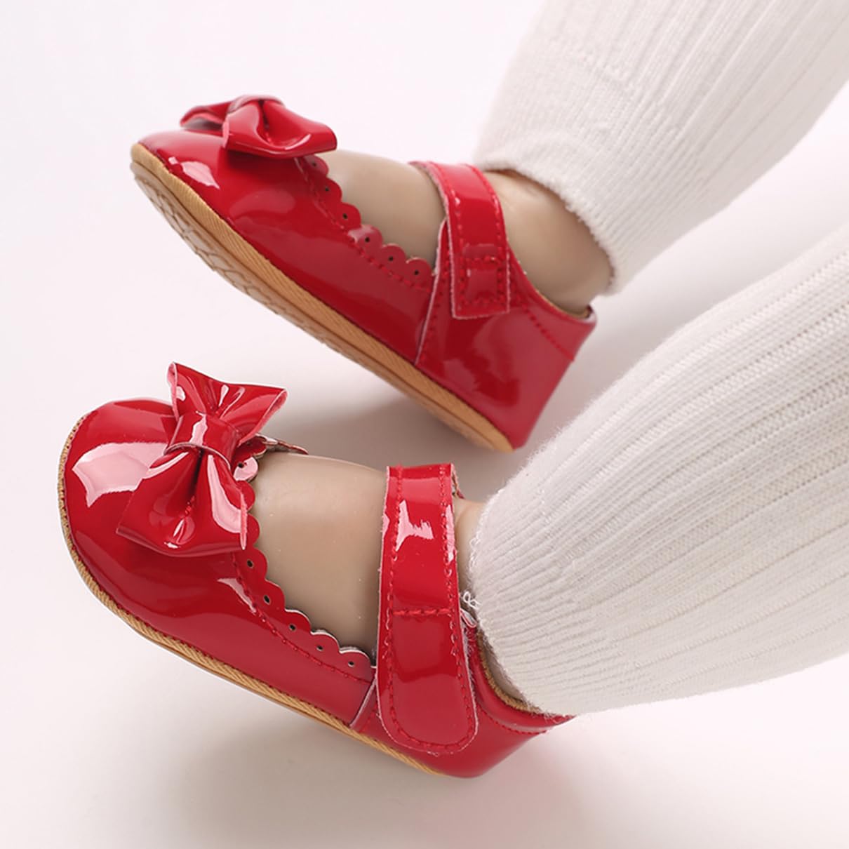 COSANKIM Baby Girls Mary Jane Flats Shoes Anti-Slip Rubber Sole Infant Toddler Princess Wedding Dress Shoes (6-12 Months Infant,08/Red)