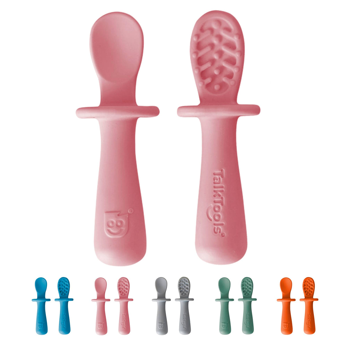 TalkTools ITSY Tiny Silicone Spoons – Twin Pack Soft Silicone Self-Feeding Training Spoons for Kids & Toddlers, Anti-Choking Flange Guard and Non-Slip Handle (Sage)