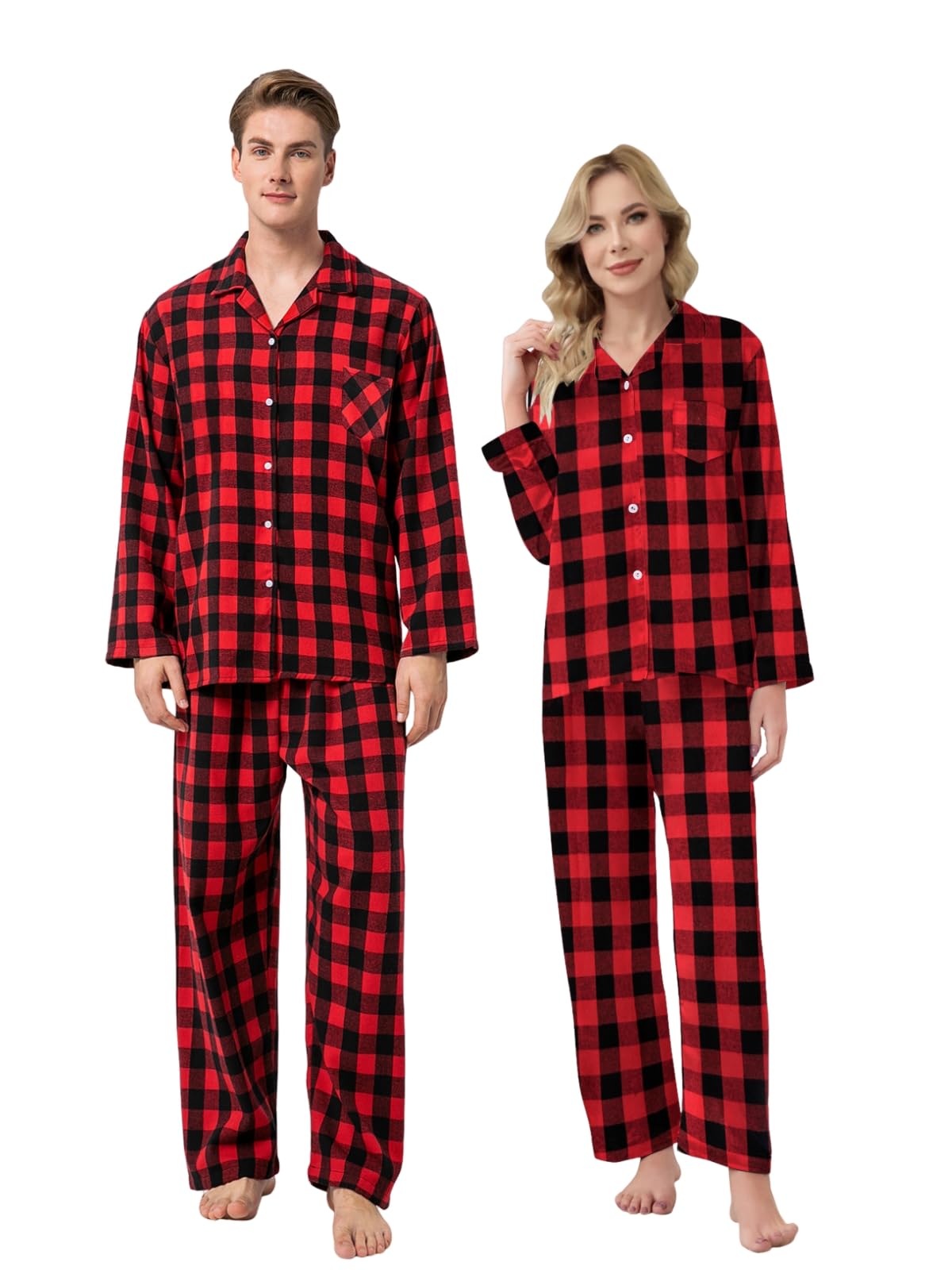 Schbbbta Kids Christmas Pajamas Set Boys Girls 2 Piece Button Down Sleepwear Pjs, Black Red, 9-10 Years=Tag 150