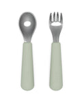Lalo Utensils - Toddler Fork and Spoon Set - Stainless Steel and Silicone Ergonomic Toddler Utensils - Children Safe Flatware Set - 2 Pieces - Sage