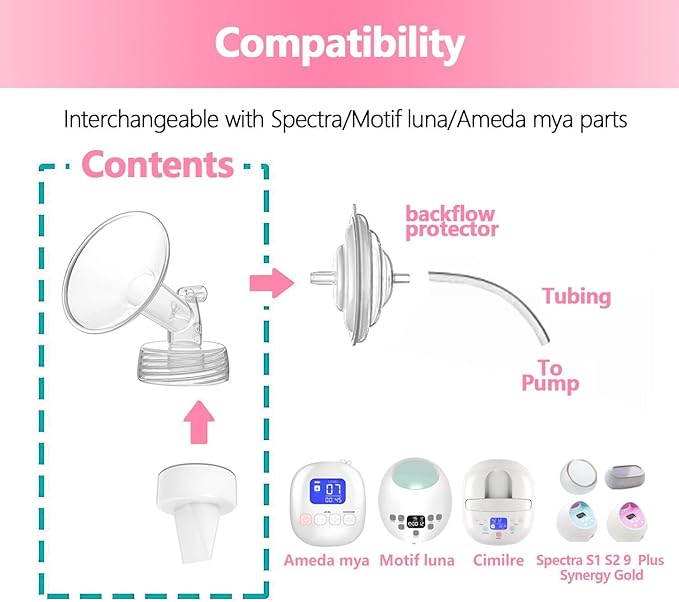 Breastpump Parts Compatible with Spectra S1 S2 9 Plus Motif Luna Ameda MYA Cimilre 24mm Flange Valve Tube Backflow Protector Replacement Kit for Spectra Accessories/Parts