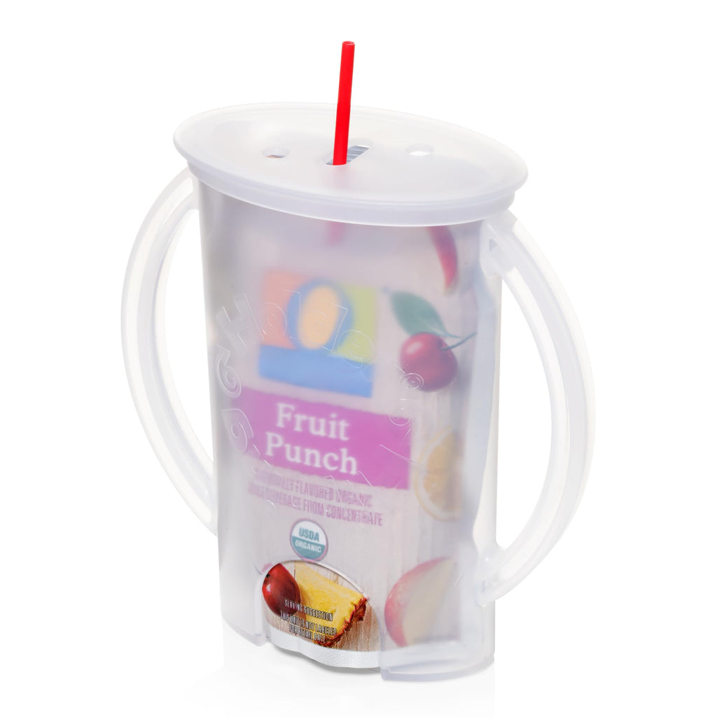 Original Squeeze Proof Flipping Holder with Open Bottom for Food Pouches & Juice Boxes - Multipurpose - Prevent Messes & Support Self-Feeding - Easy Grasping Handles - Made in USA