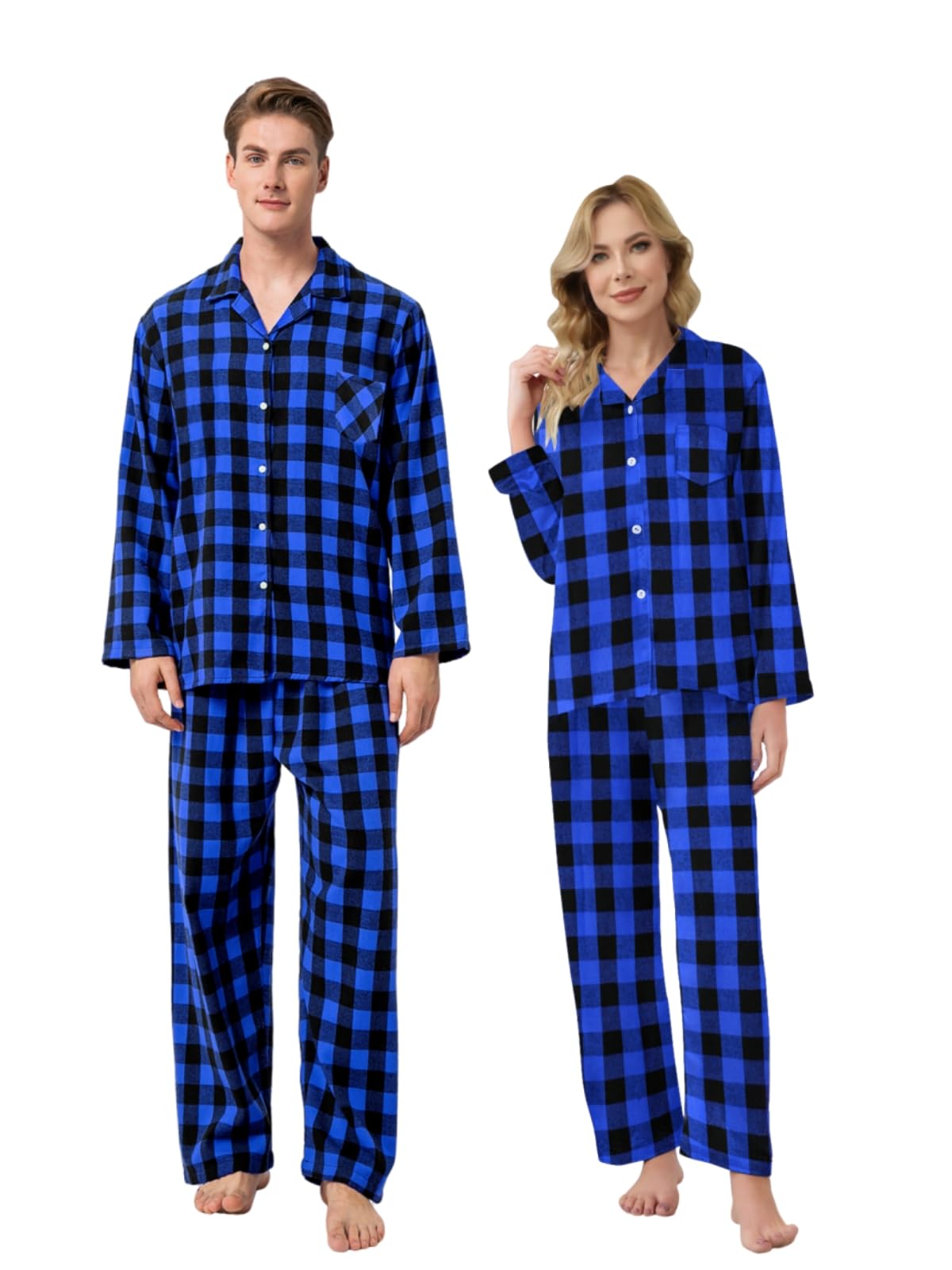 Schbbbta Family Plaid Pajamas Set, Girl's Boy's 2-Piece Button Down Sleepwear Pjs, Black Blue, 9-12 Months = Tag 70