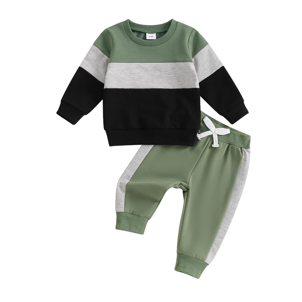 Lucikamy Toddler Baby Boy Fall Outfits Long Sleeve Crew Neck Pullover Sweatshirt + Jogger Pants Set Infant Winter Clothes (A-Black Green, 18-24 Months)