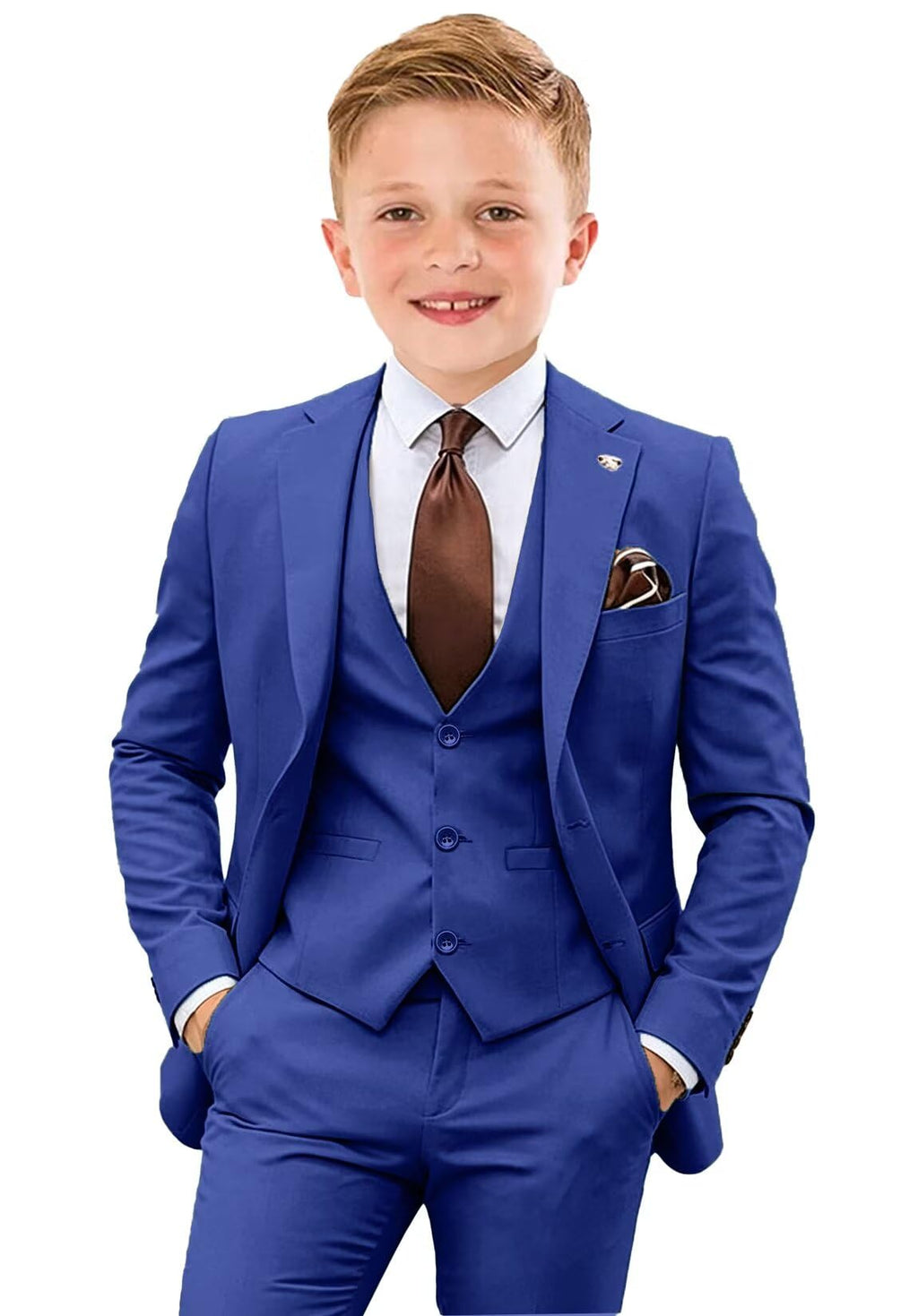 Tesscy Boys Suits 4 Piece Slim Fit Royal Blue Suit for Boys Formal Wedding Prom Tuxedo Jacket Vest Pants Set with Tie Size 2