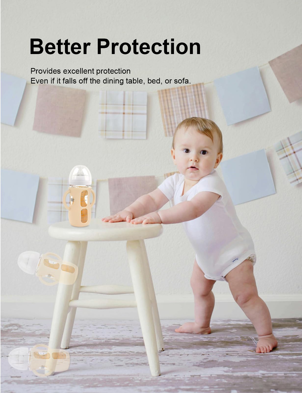4-Pack Silicone Sleeves for Philips Avent Glass Bottles, BPA-Free Drop-Resistant Baby Bottle Sleeves with Handles, Compatible with Philips Avent Natural Glass Baby Bottles (8 oz)