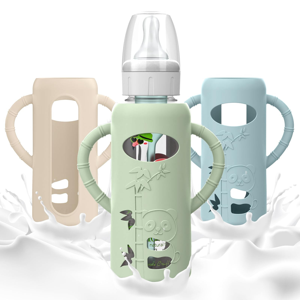 for Dr. Brown's Glass Bottles 8 oz, 3-Pack Silicone Sleeves with Handles