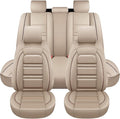 Seat Covers for Toyota Yaris 2007-2020 | 5-Seats Leather Seat Covers, Easy to Install Automotive Seat Covers Full Set (Full Set, Beige)