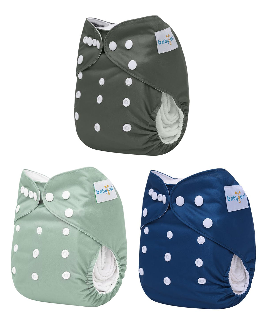 babygoal AWJ Cloth Diapers with Tummy Panel Pack of 7, 3 Diaper Cover with 3 Inserts and Wet Dry Bag, Adjustable Washable Reusable for Baby Girls and Boys