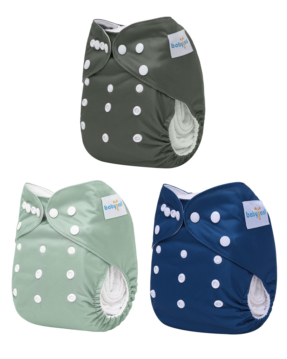 babygoal AWJ Cloth Diapers with Tummy Panel Pack of 7, 3 Diaper Cover with 3 Inserts and Wet Dry Bag, Adjustable Washable Reusable for Baby Girls and Boys