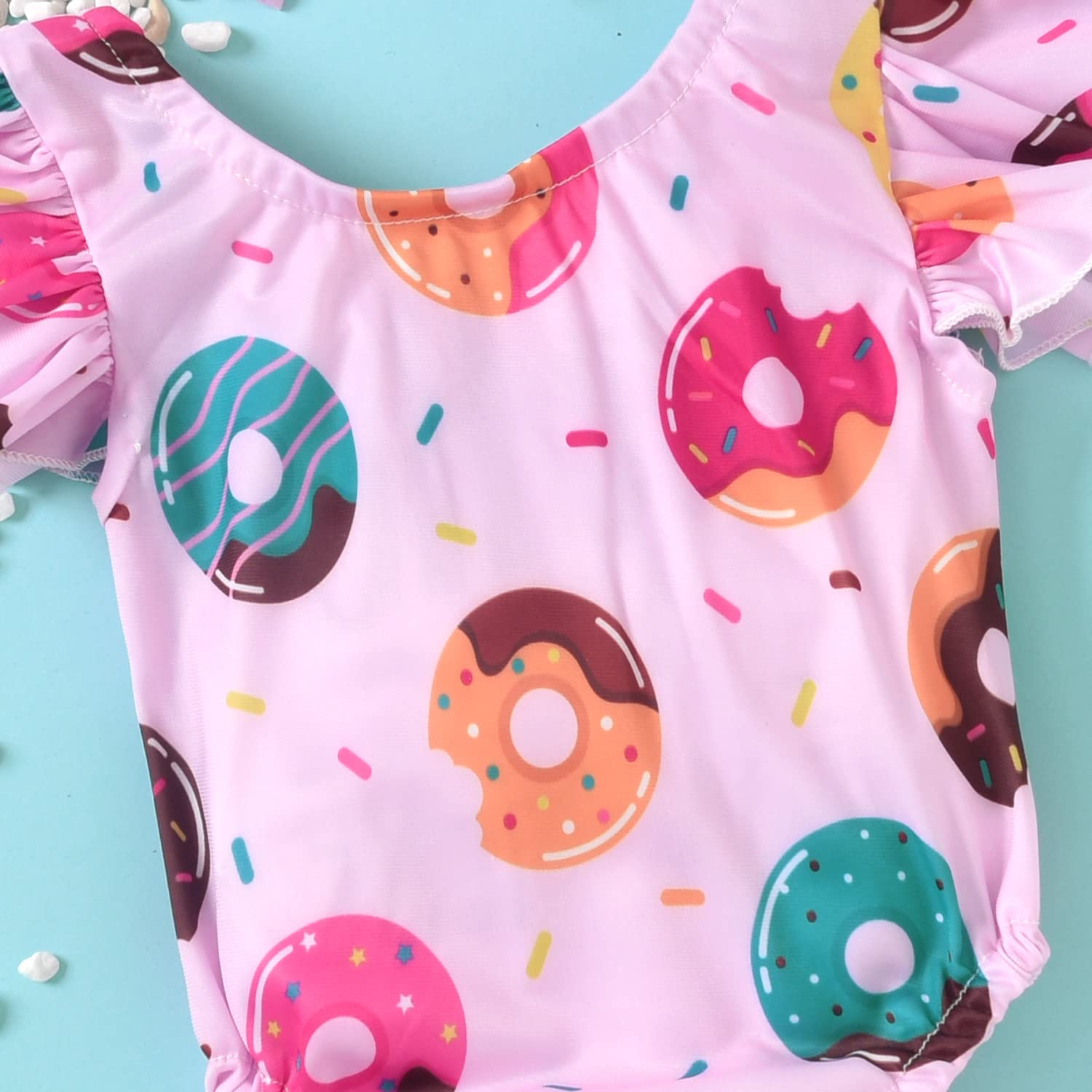 0-6 Months Infant Swimsuit Girl Baby Donut Swimsuit One Piece Ruffles Swimwear Bathing Set 3 Months Pink