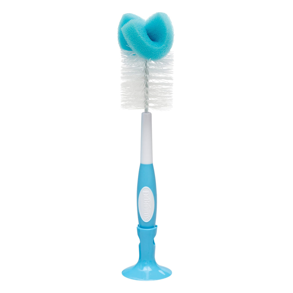 Dr. Brown's Reusable Sponge Baby Bottle Cleaning Brush with Suction Cup Stand, Scrubber and Nipple Cleaner, BPA-Free, Blue, 1-Pack