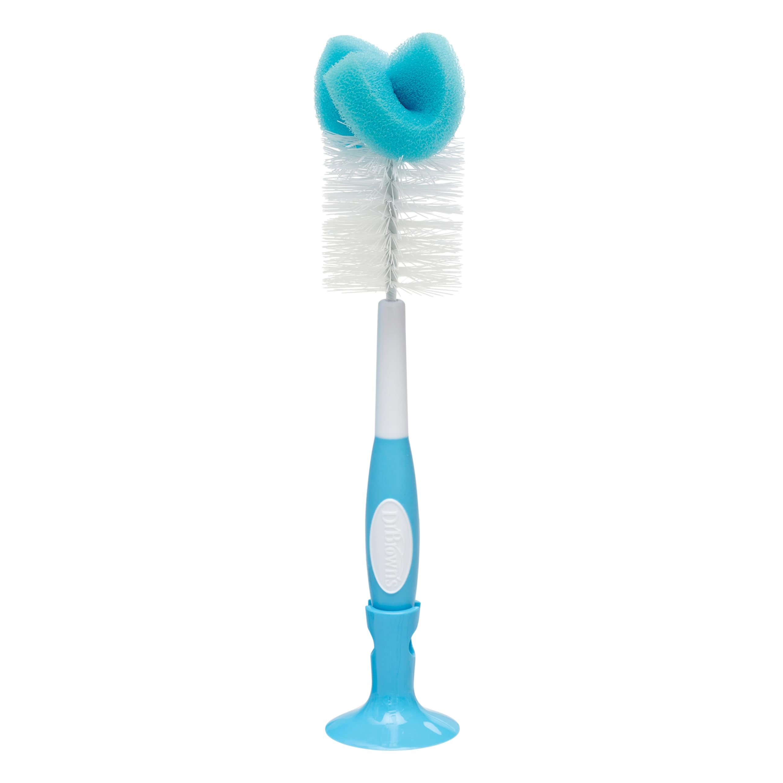 Dr. Brown's Reusable Sponge Baby Bottle Cleaning Brush with Suction Cup Stand, Scrubber and Nipple Cleaner, BPA-Free, Blue, 1-Pack