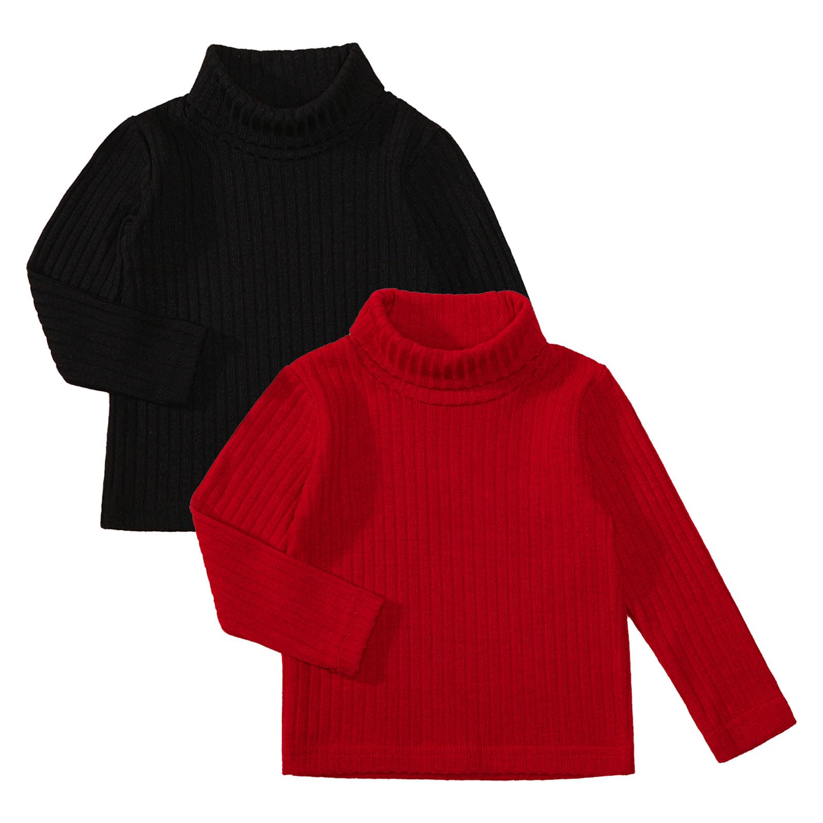 DEFAHN Toddler Ribbed Baby Turtleneck Shirt Long Sleeve Shirt 2 Pack Solid Baby Onsies Bodysuit 6-9 Month