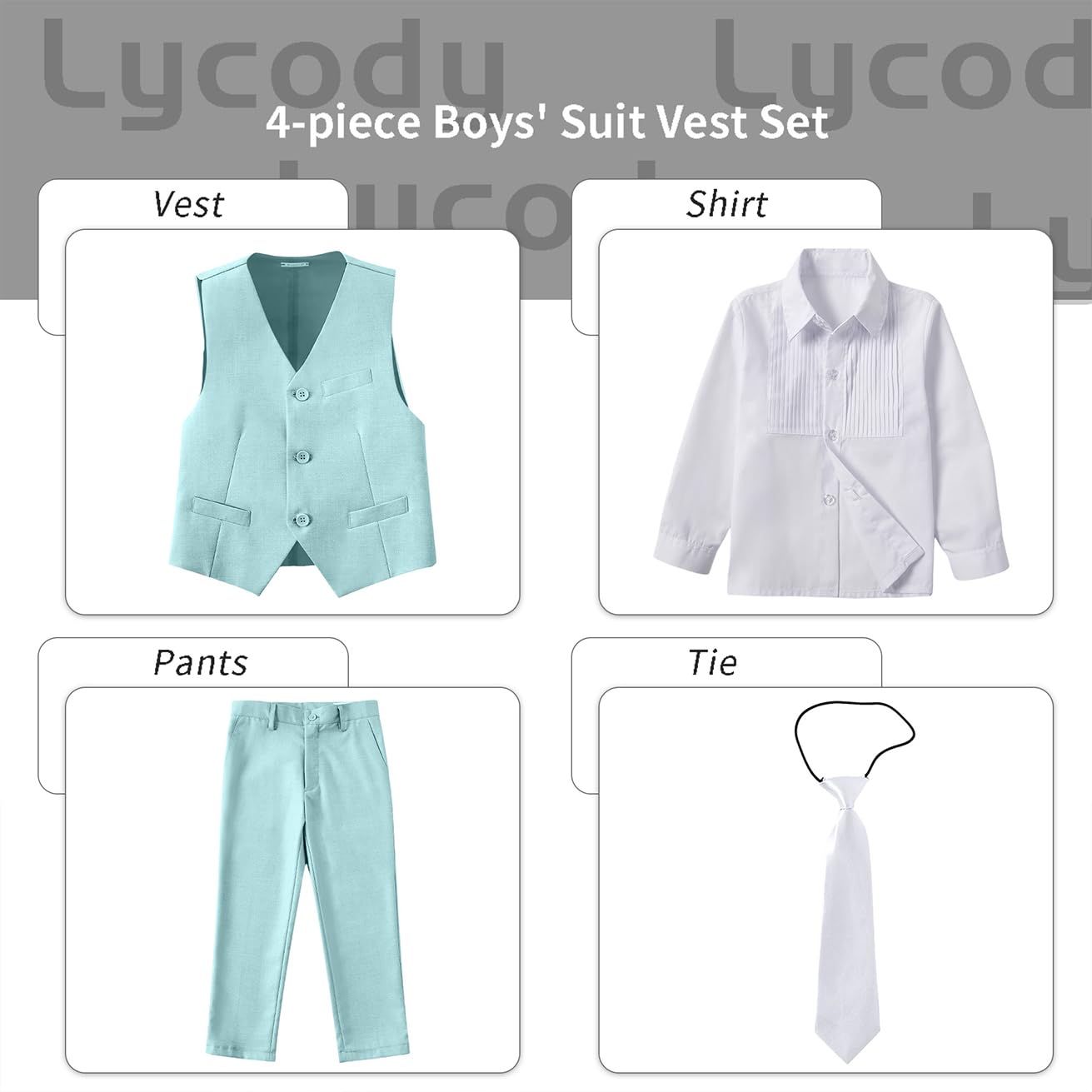 Boys Suit Vest Set Formal Dress Suits Wedding Outfit, Mint Green, Size 10